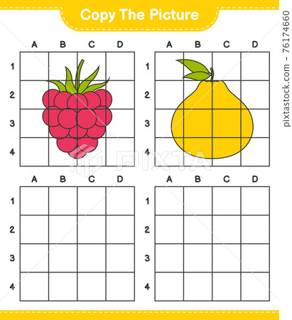Copy the picture, copy the picture of Fruits using grid lines. Educational children game, printable worksheet, vector illustration Copy the picture, copy the picture of Fruits using grid lines. Educational children game, printable worksheet, vector illustration 76174660