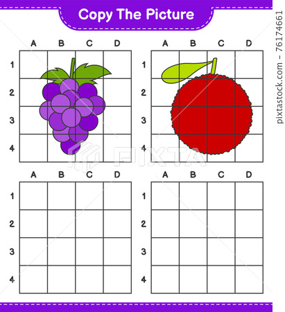 Copy the picture, copy the picture of Fruits using grid lines. Educational children game, printable worksheet, vector illustration Copy the picture, copy the picture of Fruits using grid lines. Educational children game, printable worksheet, vector illustration 76174661