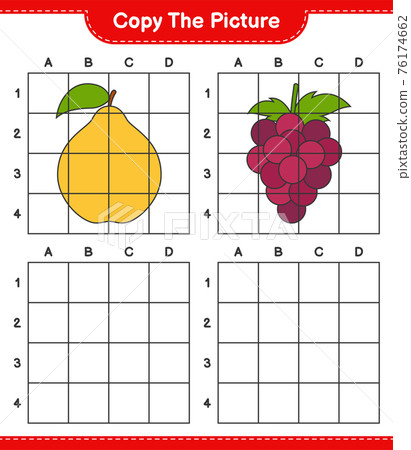 Copy the picture, copy the picture of Fruits using grid lines. Educational children game, printable worksheet, vector illustration Copy the picture, copy the picture of Fruits using grid lines. Educational children game, printable worksheet, vector illustration 76174662
