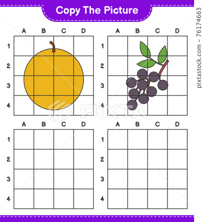 Copy the picture, copy the picture of Fruits using grid lines. Educational children game, printable worksheet, vector illustration Copy the picture, copy the picture of Fruits using grid lines. Educational children game, printable worksheet, vector illustration 76174663