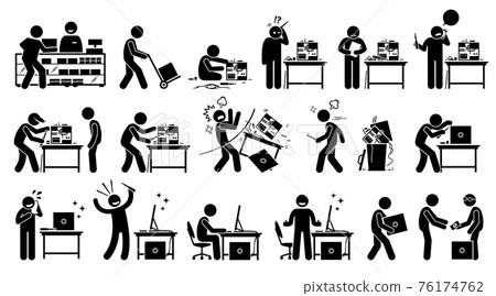 Man fixing, repairing, setup, and assembling a new PC by custom build the computer. Vector artwork depicts a computer technician upgrading and setting up a new computer with hardware parts. Man fixing, repairing, setup, and assembling a new PC by custom build the computer. Vector artwork depicts a computer technician upgrading and setting up a new computer with hardware parts. 76174762