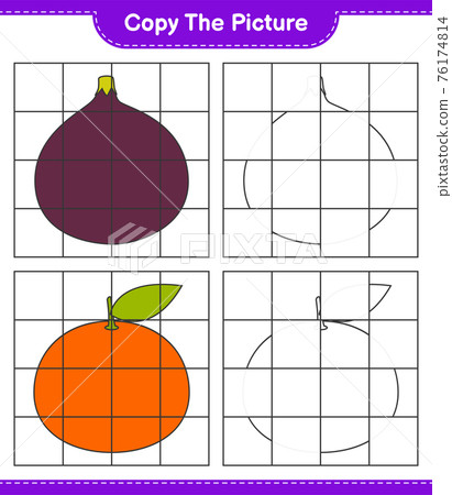 Copy the picture, copy the picture of Fruits using grid lines. Educational children game, printable worksheet, vector illustration Copy the picture, copy the picture of Fruits using grid lines. Educational children game, printable worksheet, vector illustration 76174814