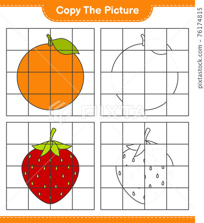 Copy the picture, copy the picture of Fruits using grid lines. Educational children game, printable worksheet, vector illustration 76174815
