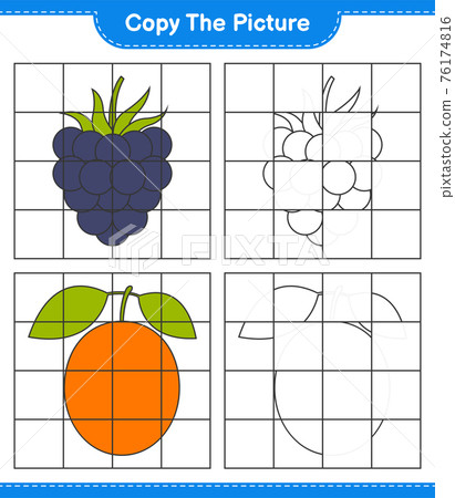 Copy the picture, copy the picture of Fruits using grid lines. Educational children game, printable worksheet, vector illustration Copy the picture, copy the picture of Fruits using grid lines. Educational children game, printable worksheet, vector illustration 76174816