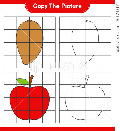 Copy the picture, copy the picture of Fruits using grid lines. Educational children game, printable worksheet, vector illustration Copy the picture, copy the picture of Fruits using grid lines. Educational children game, printable worksheet, vector illustration 76174817