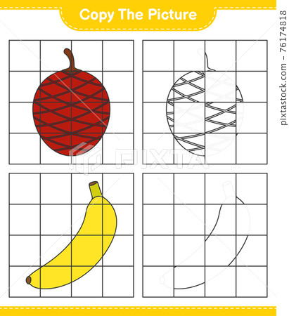 Copy the picture, copy the picture of Fruits using grid lines. Educational children game, printable worksheet, vector illustration Copy the picture, copy the picture of Fruits using grid lines. Educational children game, printable worksheet, vector illustration 76174818