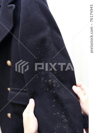 Housewife cleaning a moldy coat 76174945