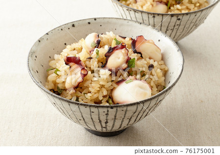 Rice cooked with octopus in a bowl Rice cooked with octopus in a bowl 76175001