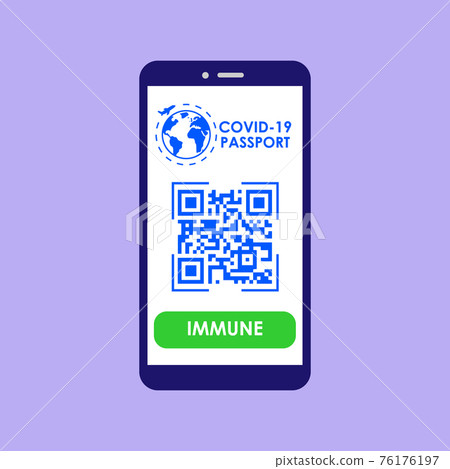 Vaccine passport. A smartphone app with a QP code for travel during the coronavirus pandemic. Vector illustration in flat style. Eps 10. Vaccine passport. A smartphone app with a QP code for travel during the coronavirus pandemic. Vector illustration in flat style. Eps 10. 76176197