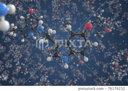 Molecule of 5-hydroxytryptamine, ball-and-stick molecular model. Science related 3d rendering 76176232