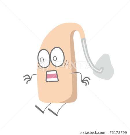 Illustration of a surprised ear-hook hearing aid character Illustration of a surprised ear-hook hearing aid character 76178799
