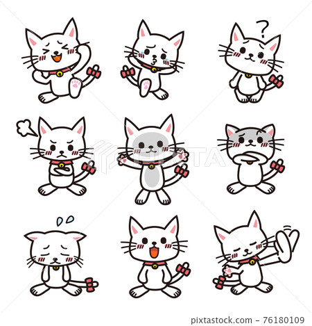 White cat set with various facial expressions such as angry and depressed White cat set with various facial expressions such as angry and depressed 76180109