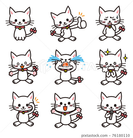 White cat set with various facial expressions such as crying and getting excited White cat set with various facial expressions such as crying and getting excited 76180110