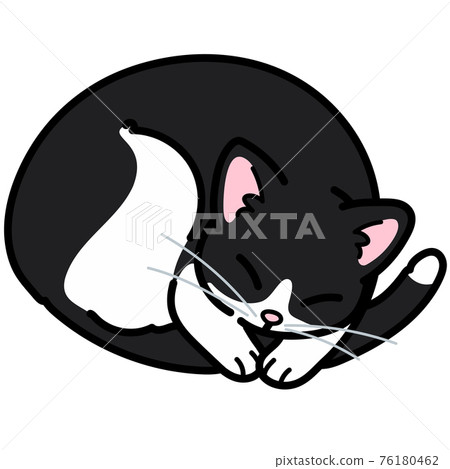 一隻簡單可愛的八爪貓蜷縮在一條主線上睡覺的插圖 76180462