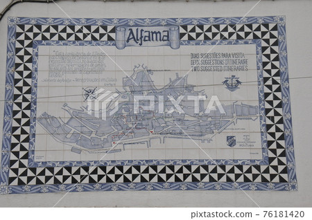 Map of azulejos in the Alfama district of Lisbon, Portugal 76181420