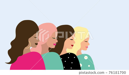 Vector illustration four women of different nationalities and cultures. Vector illustration four women of different nationalities and cultures. 76181700