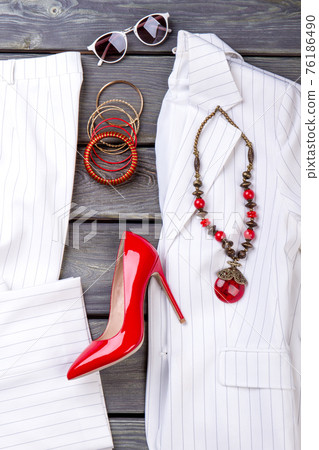 Flay lay fashion expensive business feminine garment and accessories. 76186490