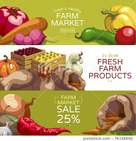 Farmers Market Horizontal Banners Set - Stock Illustration [76186680 ...
