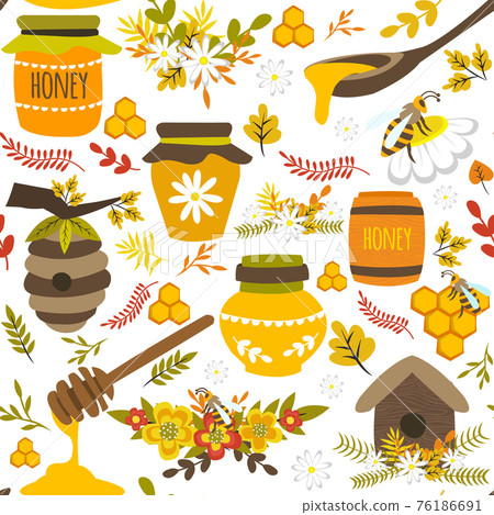 Honey Hand Drawn Seamless Pattern Honey Hand Drawn Seamless Pattern 76186691