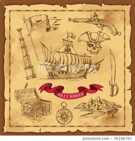 Pirate Elements Hand Drawn Concept 76186702