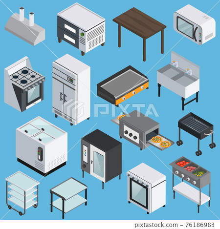 Kitchen Equipment Isometric Icons Set 76186983