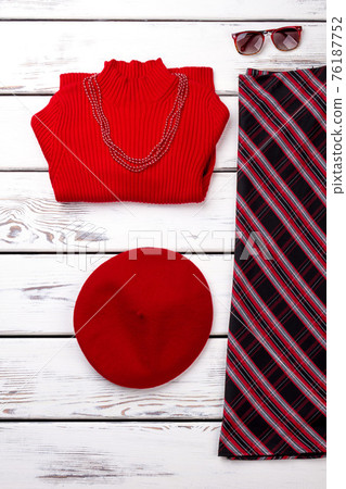 Red winter women's clothing. Red winter women's clothing. 76187752