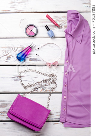 Makeup cosmetics and clothes. 76187882