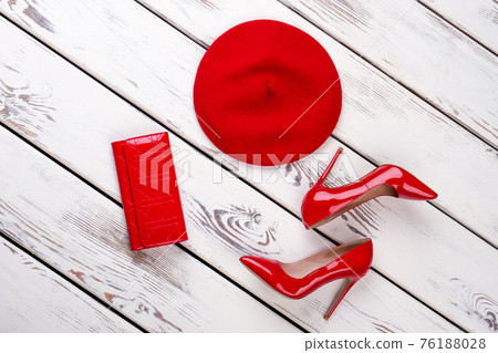 Set of red parts of women's wardrobe. 76188028