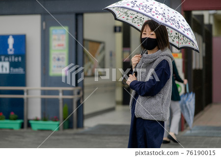 Woman with an umbrella rain 76190015