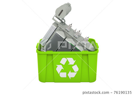 Recycling trashcan with oil-filled transformer, luggage. 3D rendering Recycling trashcan with oil-filled transformer, luggage. 3D rendering 76190135