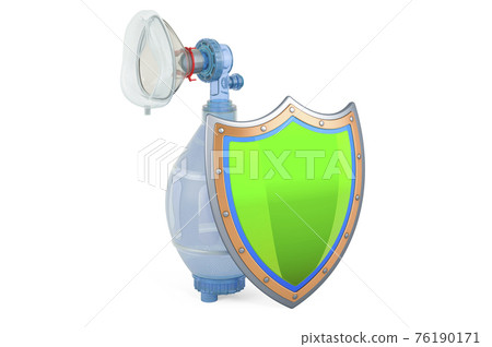 Bag valve mask, Ambu bag with shield, 3D rendering 76190171