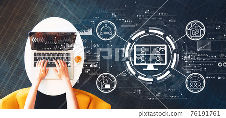 Online meeting theme with person using a laptop 76191761