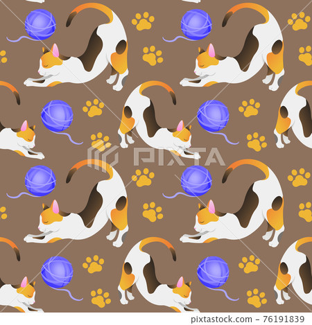 Seamless pattern with a tricolor cat. The Seamless pattern with a tricolor cat. The 76191839