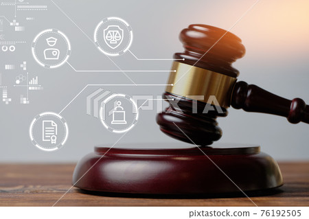 Highlights of the trial. Police, lawyer icons with legal documents Highlights of the trial. Police, lawyer icons with legal documents 76192505