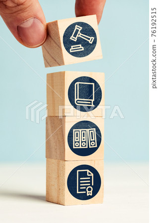 Litigation office work concept on abstract cubes with icons 76192515