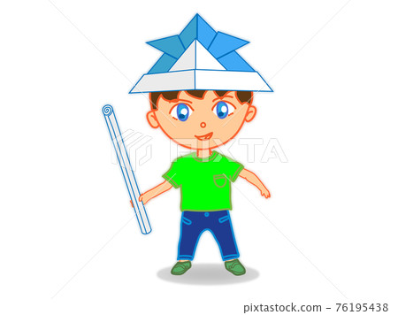 一個戴著紙製頭盔的男孩的插圖 一個戴著紙製頭盔的男孩的插圖 76195438