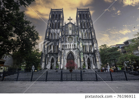 St. Joseph's Cathedral is a church on Nha Tho (Church) Street in the Hoan Kiem District of Hanoi, Vietnam. Its a late 19th century Gothic Revival (Neo Gothic style) church St. Joseph's Cathedral is a church on Nha Tho (Church) Street in the Hoan Kiem District of Hanoi, Vietnam. Its a late 19th century Gothic Revival (Neo Gothic style) church 76196911