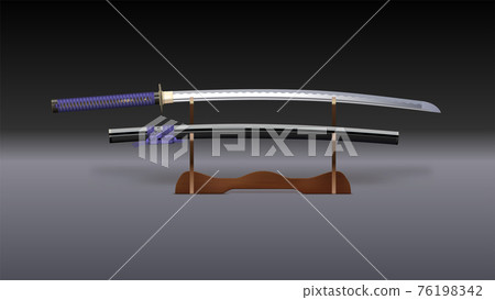Katana Sword With Scabbard On Stand Vector 3d Stock Illustration