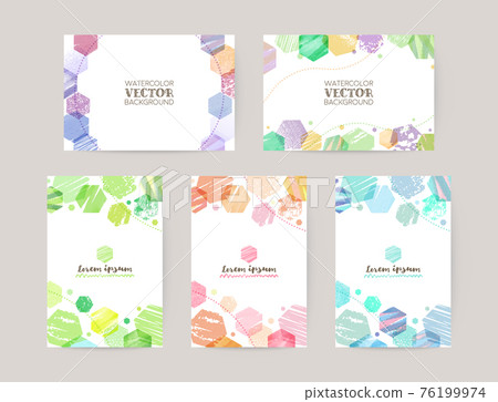 Watercolor decoration card set: hexagon 76199974