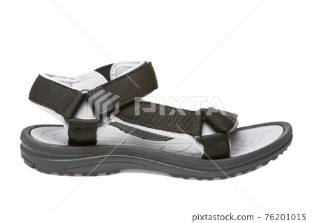 black sandals with a comfortable rubber sole, on a white background, isolate 76201015