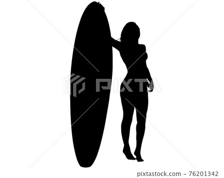 Silhouette of a swimsuit woman standing with a surfboard_2 Silhouette of a swimsuit woman standing with a surfboard_2 76201342