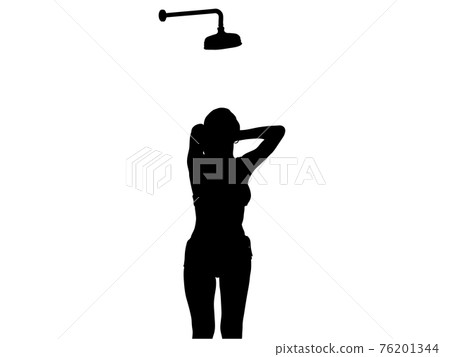 Female silhouette in a swimsuit taking a shower Female silhouette in a swimsuit taking a shower 76201344