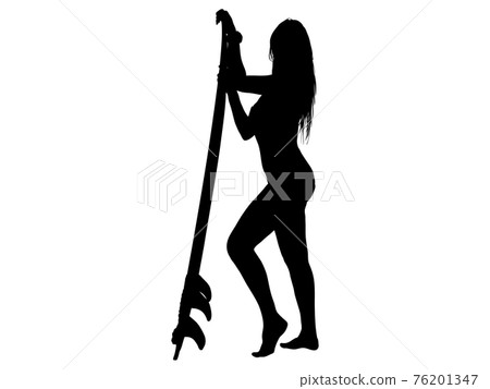 Silhouette of a swimsuit woman standing with a surfboard 76201347