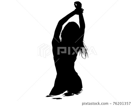 Silhouette of a swimsuit woman who stretches and poses Silhouette of a swimsuit woman who stretches and poses 76201357