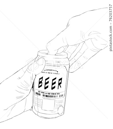 Monochrome illustration of a realistic hand holding a can of beer 2 76203757