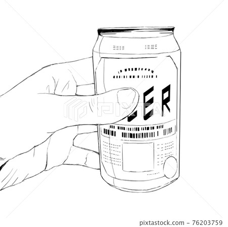 Monochrome illustration of a realistic hand holding a can of beer 1 76203759