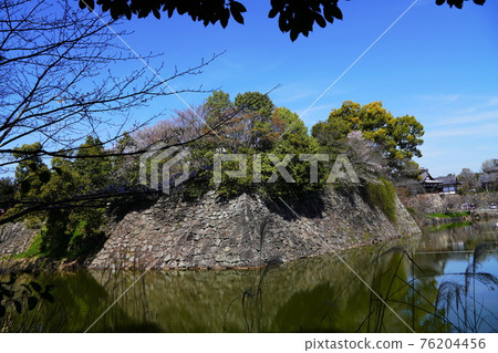 奈良大和郡山市郡山城內堀石垣和大手門（春季） 76204456