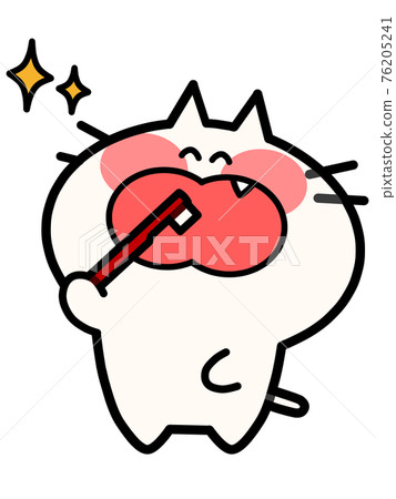 Nyanko brushing her teeth with a toothbrush Nyanko brushing her teeth with a toothbrush 76205241