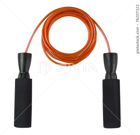 orange fitness rope, with black plastic handles, on a white background orange fitness rope, with black plastic handles, on a white background 76207322