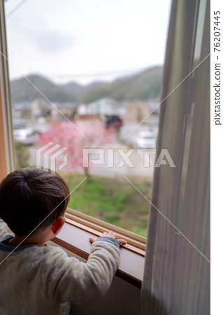 Boy looking out from the window Boy looking out from the window 76207445